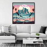 Paint by Numbers - Dreams of Los Angeles artwork on a wall above a white sofa in a modern living room