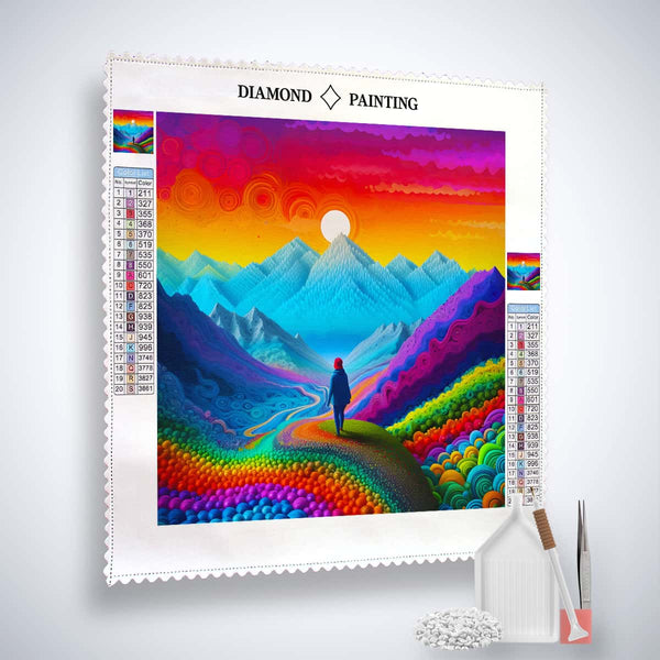 AB Diamond Painting Kit - Colorful Abstract Art with Mountains and Figure - Paint by Numbers