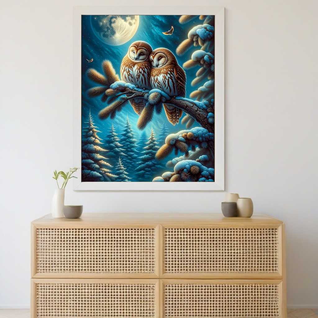 Paint by Numbers - Owl Couple on Fir Branch