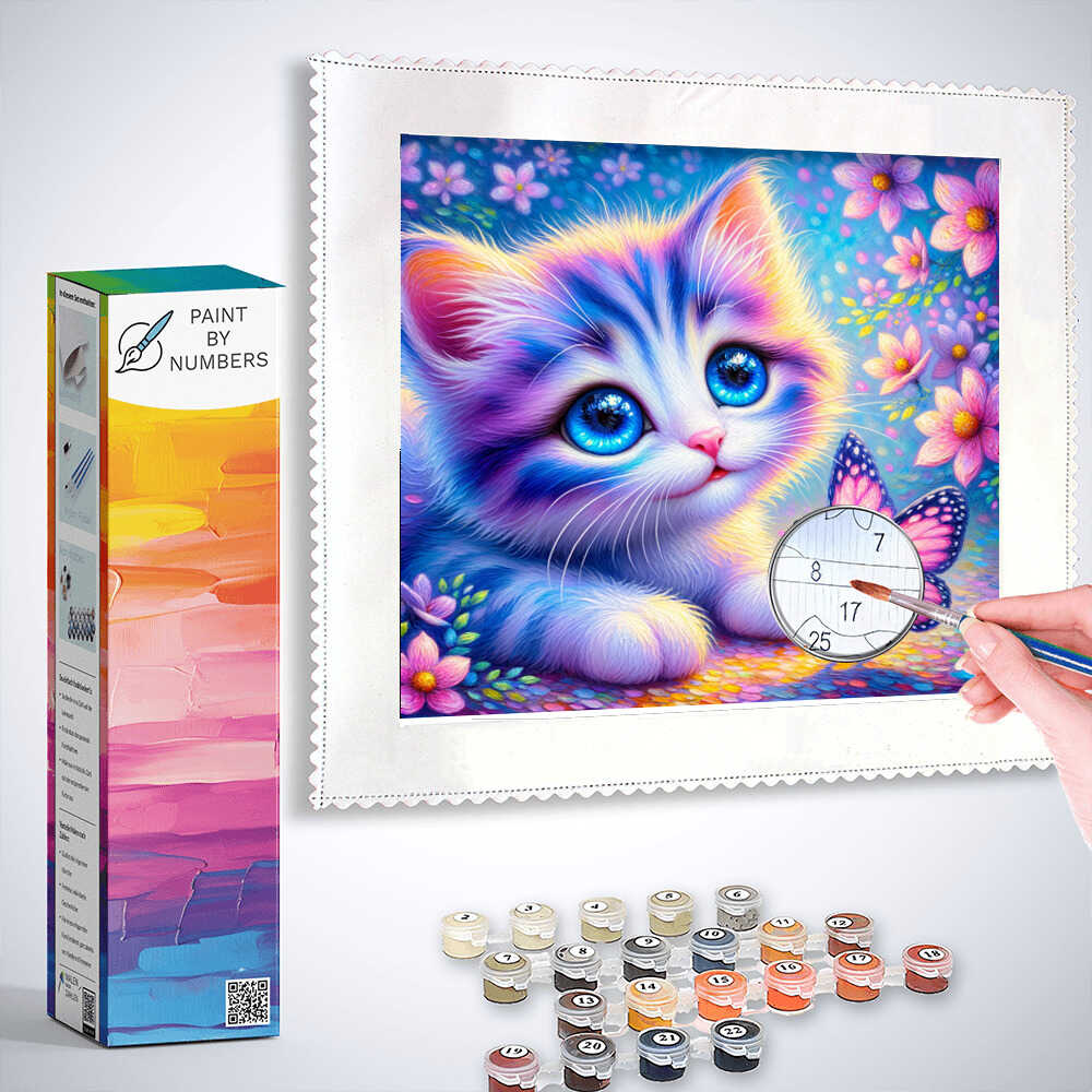 Paint by Numbers - Cat with Pink Butterfly