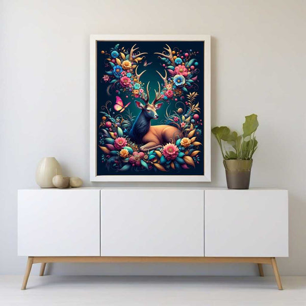 Deer with flower antlers, butterfly - Paint by Numbers
