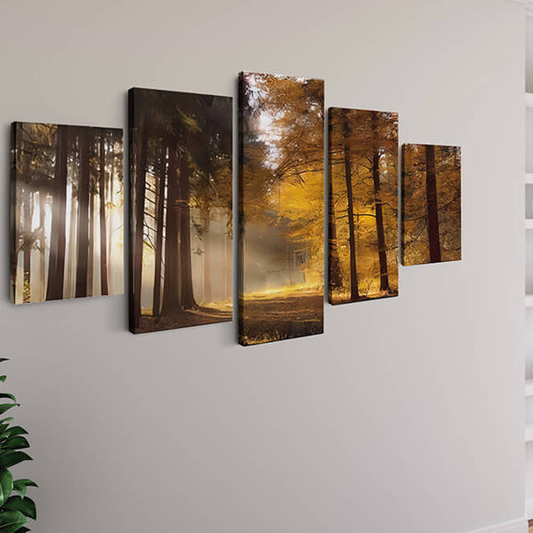 Malen nach Zahlen 5 teilig - Gelber Herbstwald, Sonnenstrahlen - hochwertige Leinwand - multi5, neue_bilder