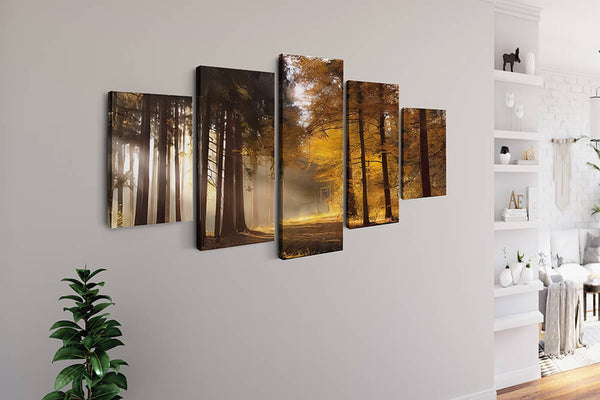 Malen nach Zahlen 5 teilig - Gelber Herbstwald, Sonnenstrahlen - hochwertige Leinwand - multi5, neue_bilder