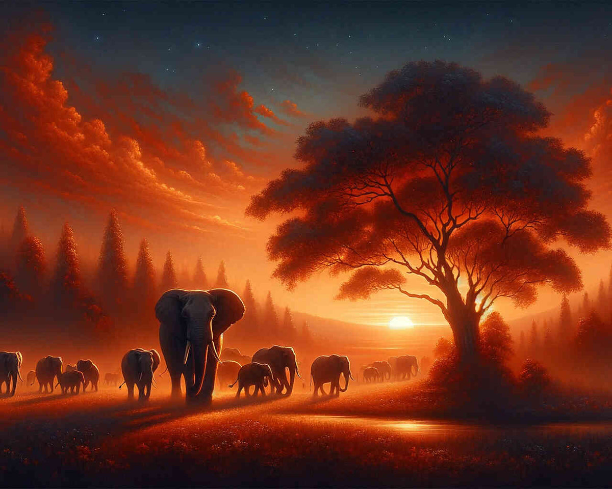 Elephants in the sunset - Paint by Numbers