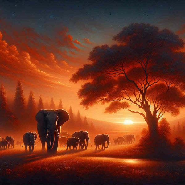 Elephants in the sunset - Paint by Numbers