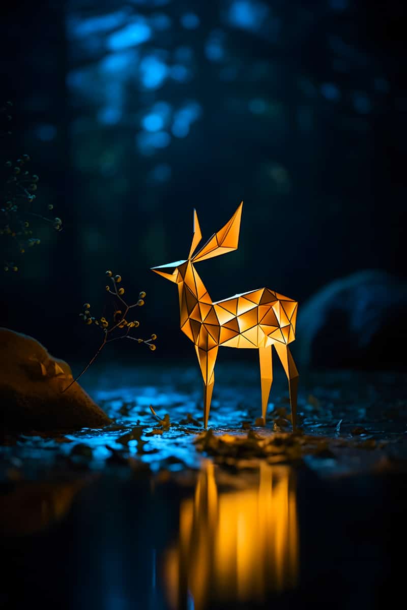 Diamond Painting Kit - Glowing Deer in the Night - Paint by Numbers - Sparkling Art of an Illuminated Deer in a Dark Forest Scene