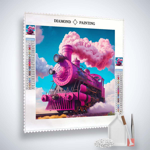 AB Diamond Painting Pink Fantasy Train Kit with Canvas, Acrylic Diamonds, Tweezers, and Application Pen – Paint by Numbers Art Kit