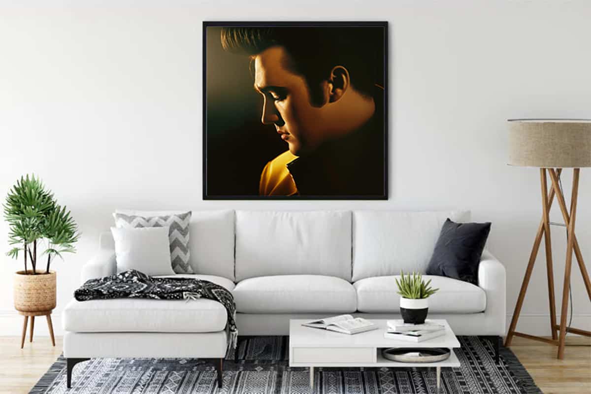 Diamond Painting Kit of Elvis Presley Art Hung in Modern Living Room