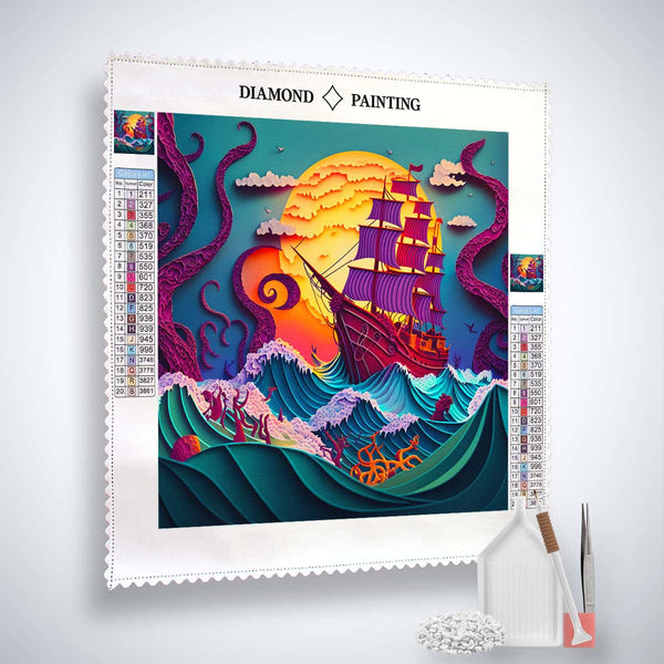 AB Diamond Painting - Schiff auf rauer See Paperart - gedruckt in Ultra-HD - AB Diamond, Neu eingetroffen, Quadratisch, Retro, Schiff
