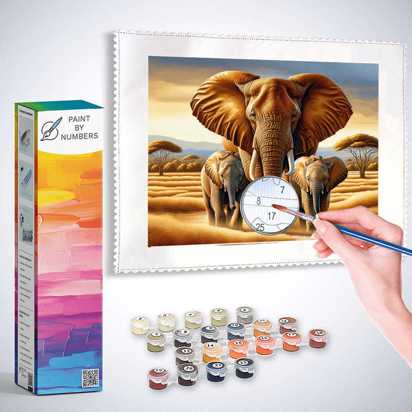 Paint by Numbers - Elephant, mother with children