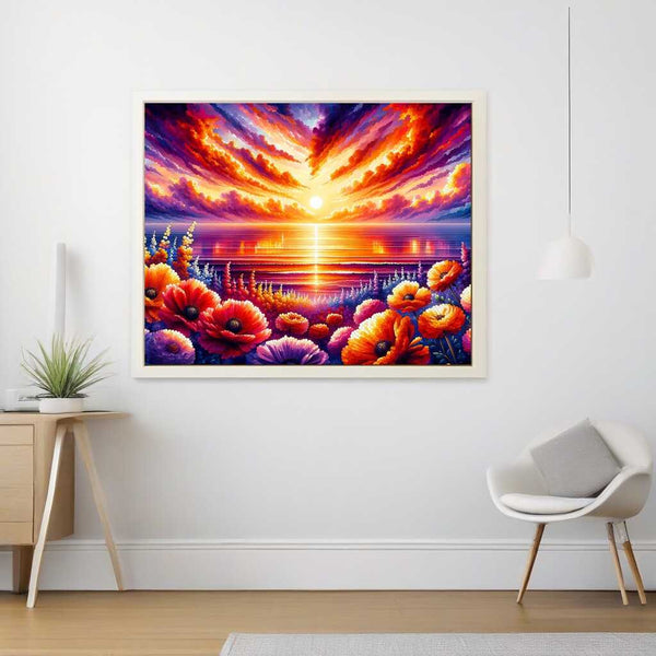 Sunset, sea with flowers - Paint by Numbers