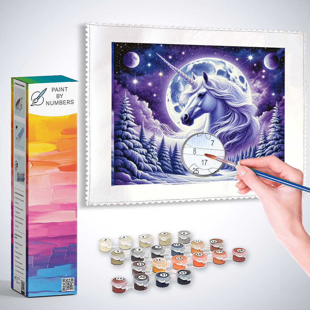 Unicorn in the snow, night - Paint by Numbers