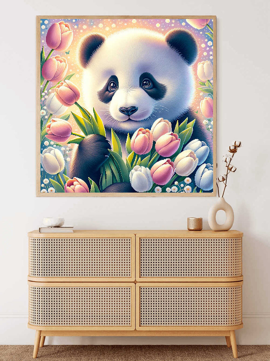 Paint by Numbers - Panda Bar with Bouquet of Tulips