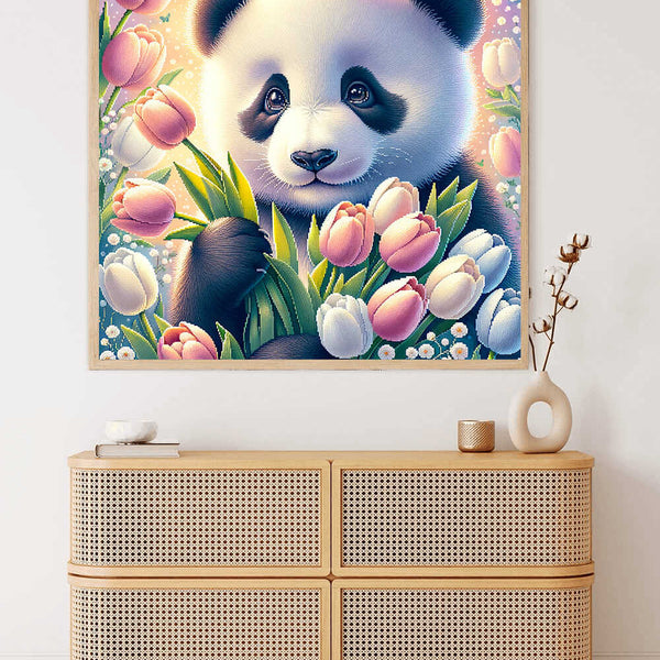 Paint by Numbers - Panda Bar with Bouquet of Tulips