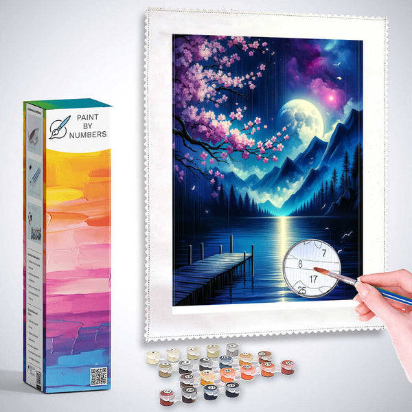 Paint by Numbers - Mountains by the Sea in the Moonlight