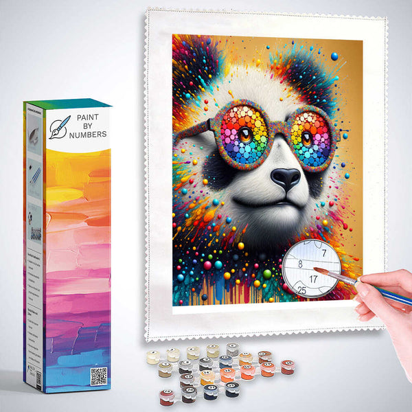 Panda with glasses, colorful - Paint by Numbers