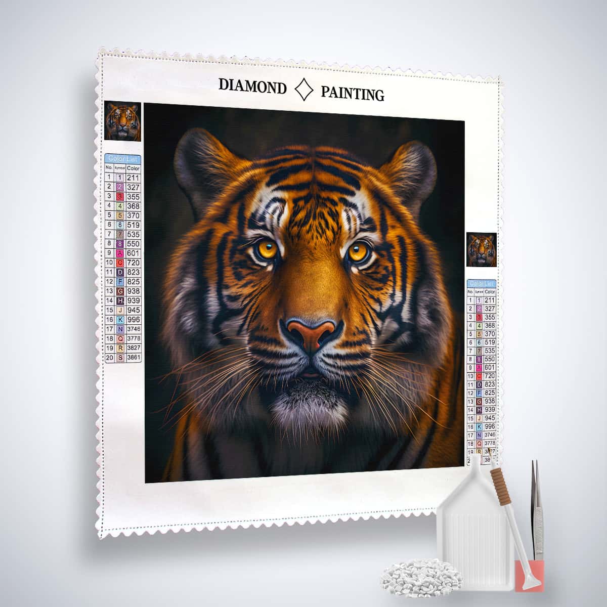 Malen nach Zahlen - Tiger frontaler Blick - hochwertige Leinwand - 170523, Neu eingetroffen, Quadratisch, Tiere, Tiger