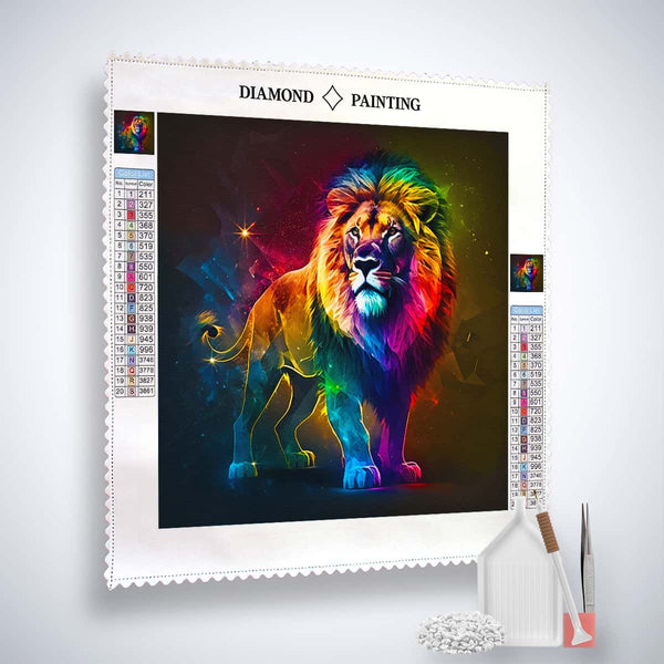 AB Diamond Painting Kit - Neon Lion in Space with Enhanced Acrylic Diamonds and Tools - Paint by Numbers