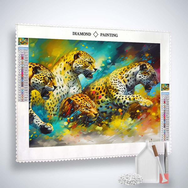 Diamond Painting Kit - Leopard Gang on Canvas with Acrylic Diamonds, Paint by Numbers