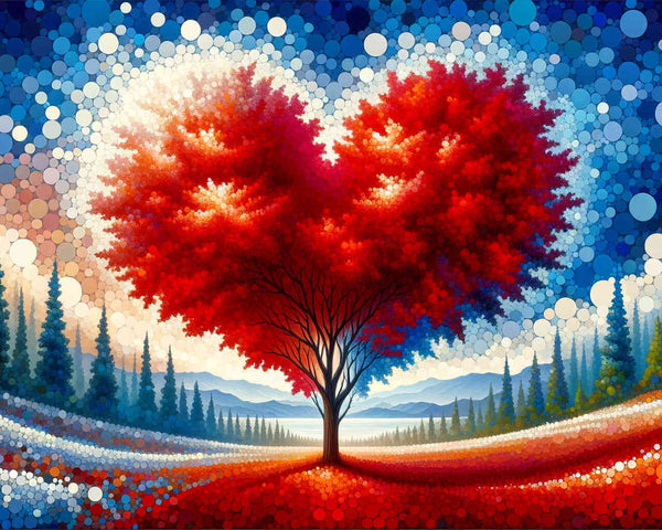 Paint by Numbers - Red heart tree