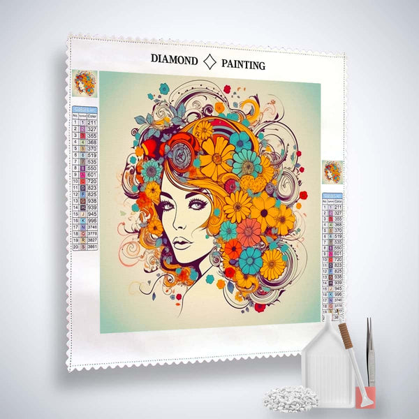 Diamond Painting - Frau mit Blumenfrisur - gedruckt in Ultra-HD - Menschen, Neu eingetroffen, Quadratisch
