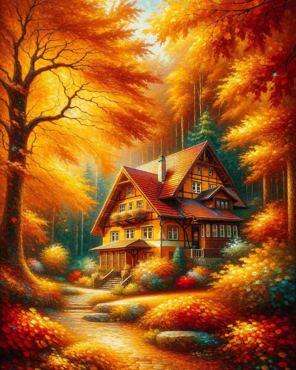 House, deciduous tree - Paint by Numbers