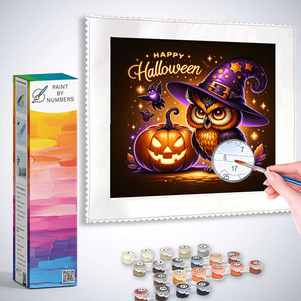 Paint by Numbers - Owl with pumpkin
