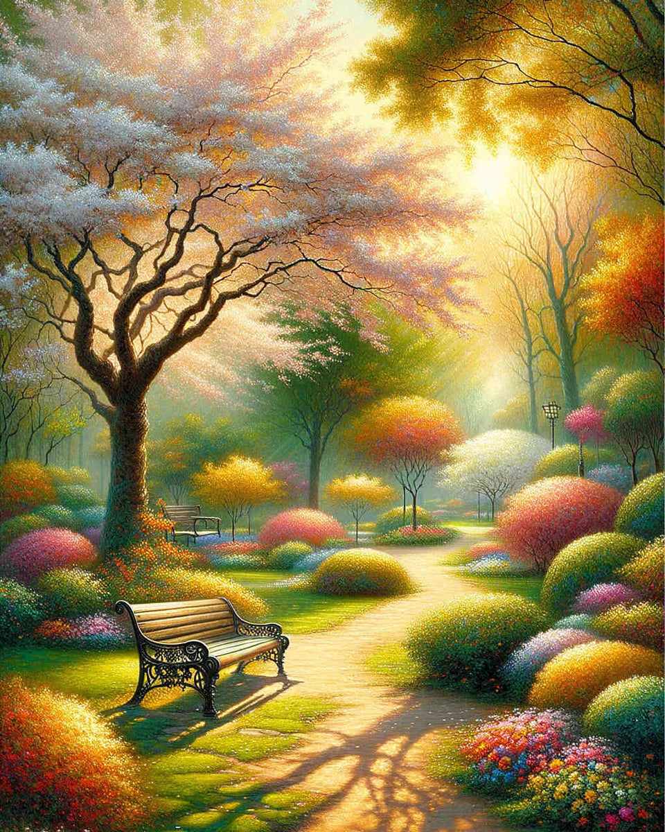 Park landscape, shrubs - Paint by Numbers