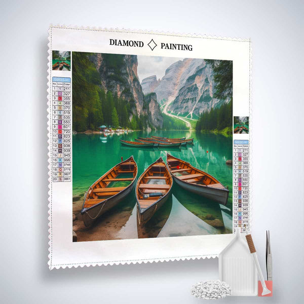 Diamond Painting - Boats and Mountain Panorama Paint by Numbers Kit with Canvas and Tools