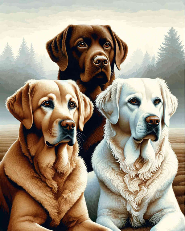 Paint by Numbers - Goldenretriever, Labrador Trio