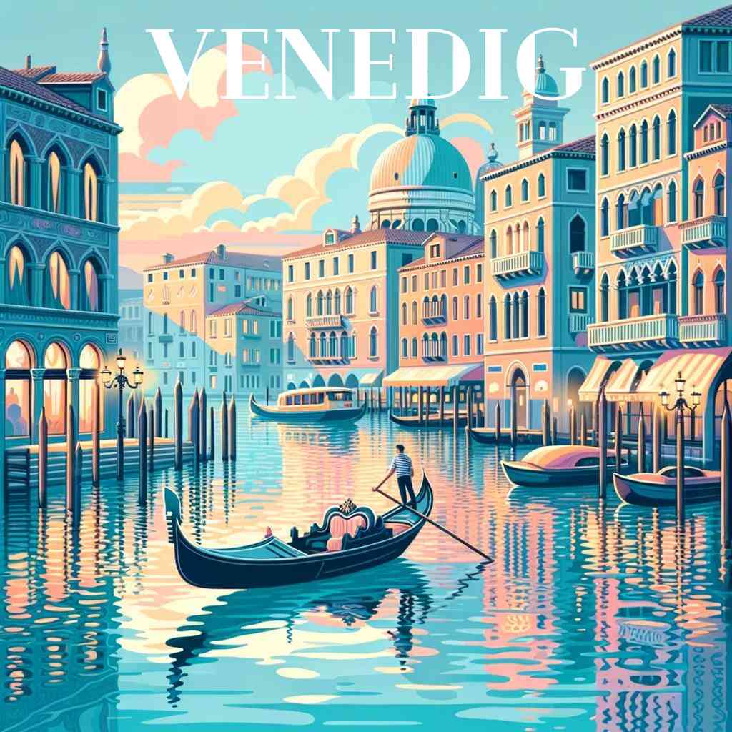 Paint by Numbers - Longing for Venice depicting a romantic gondola ride through Venice's canals with historic buildings and vibrant colors.