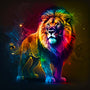 Neon lion in space diamond painting kit - vibrant paint by numbers art with sparkling enhanced acrylic diamonds and professional tools.