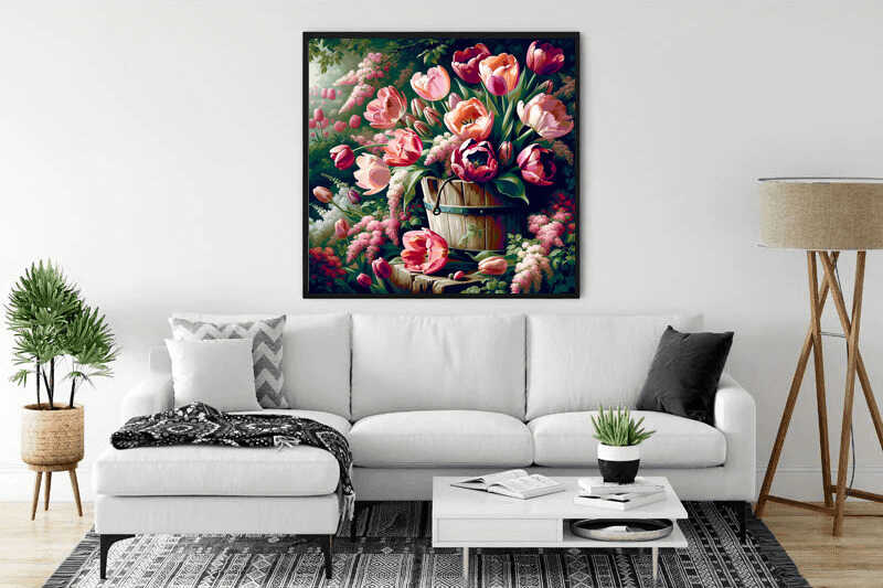 Paint by Numbers - Pink Tulips Bouquet in Bucket