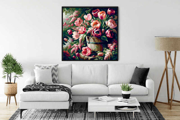 Paint by Numbers - Pink Tulips Bouquet in Bucket