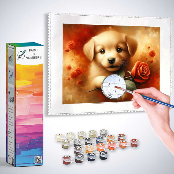 Dog with rose - Paint by Numbers