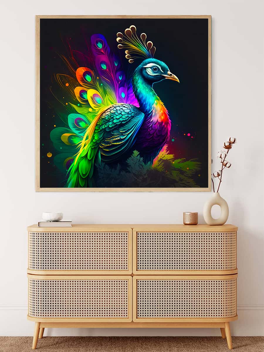 Malen nach Zahlen - Neon Pfau - hochwertige Leinwand - 170523, Neu eingetroffen, Pfau, Quadratisch, Tiere