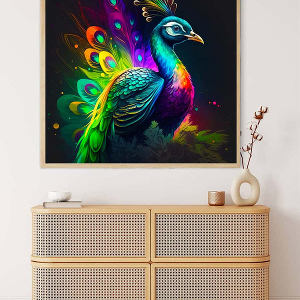 Malen nach Zahlen - Neon Pfau - hochwertige Leinwand - 170523, Neu eingetroffen, Pfau, Quadratisch, Tiere
