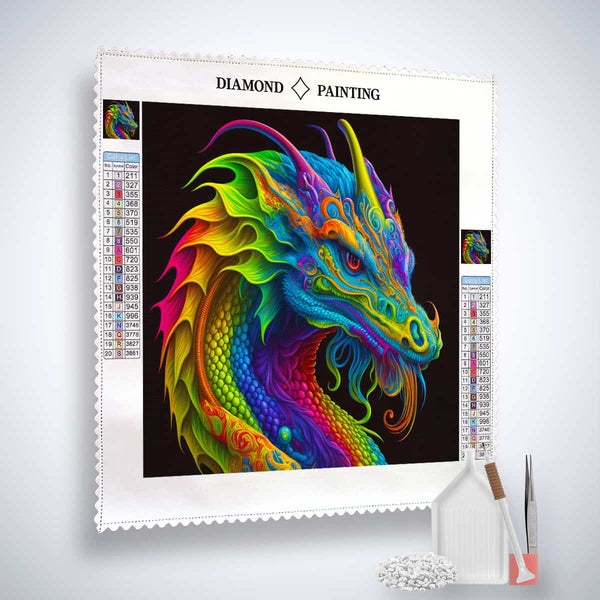 Diamond Painting - Dragon Dance canvas with tools and acrylic diamonds for paint by numbers art.