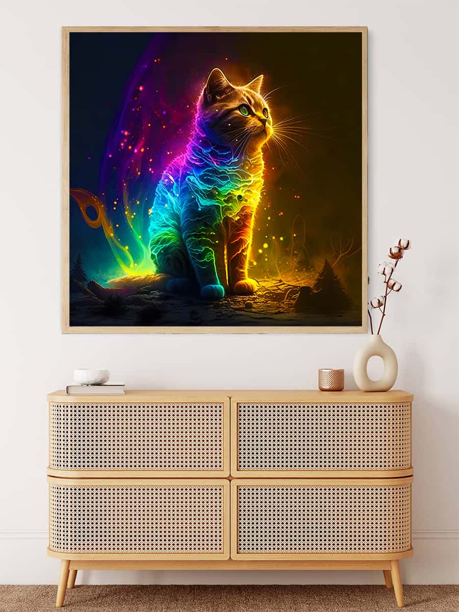 AB Diamond Painting - Neon Cat in Space - Sparkling Diamond Art Kit - Paint by Numbers - Unique Wall Decor Art - Full Canvas Set