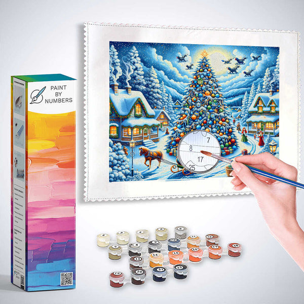 Christmas tree in the village - Paint by Numbers