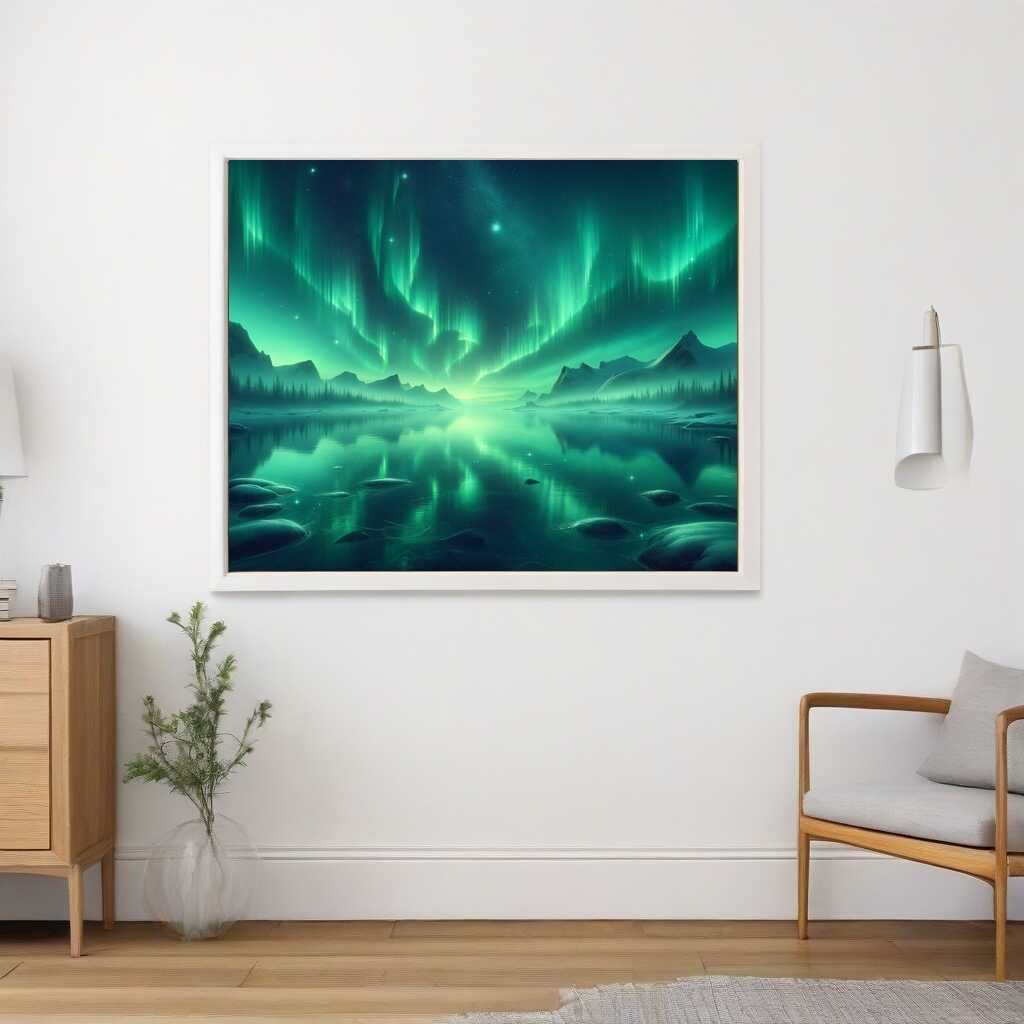 Paint by Numbers - Northern lights in green, seascape