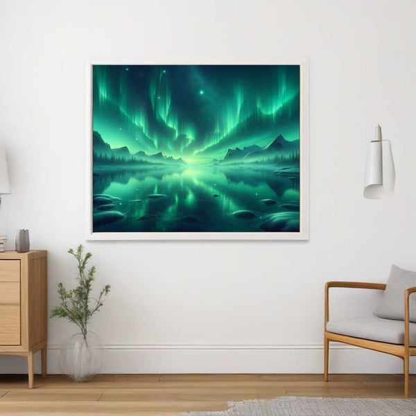 Paint by Numbers - Northern lights in green, seascape