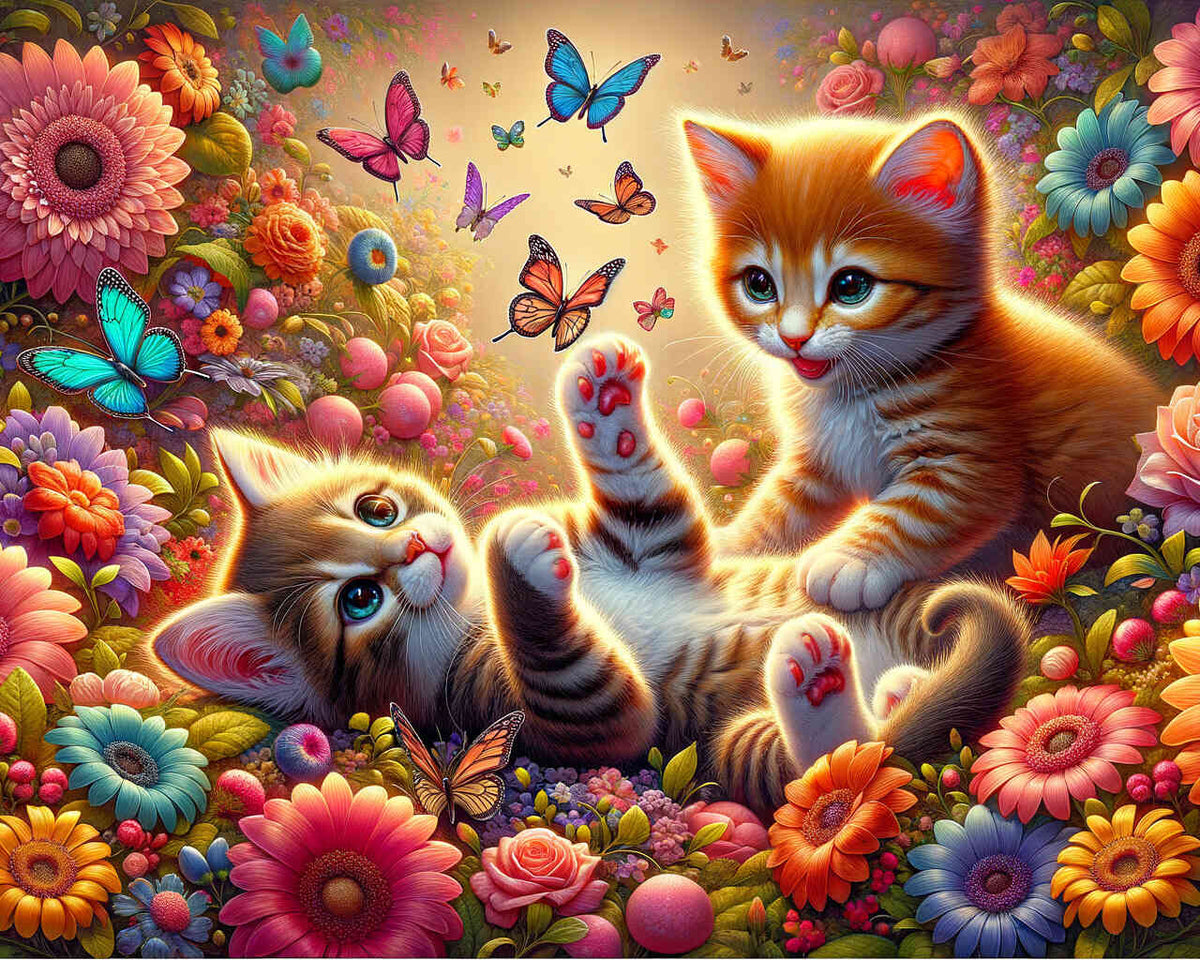 Paint by Numbers - Kitten catch butterfly