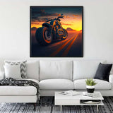 Diamond Painting Classic Cruiser Paint by Numbers kit displayed on a modern living room wall above a white sofa.