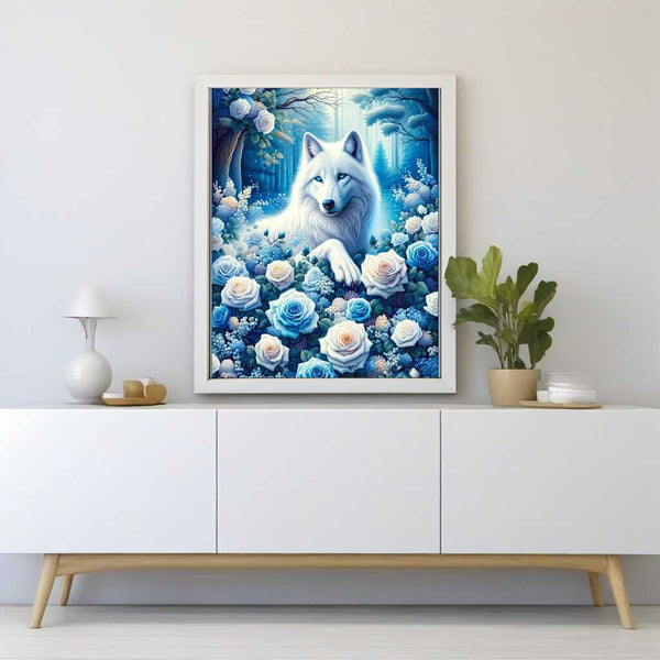 Paint by Numbers - White wolf with roses