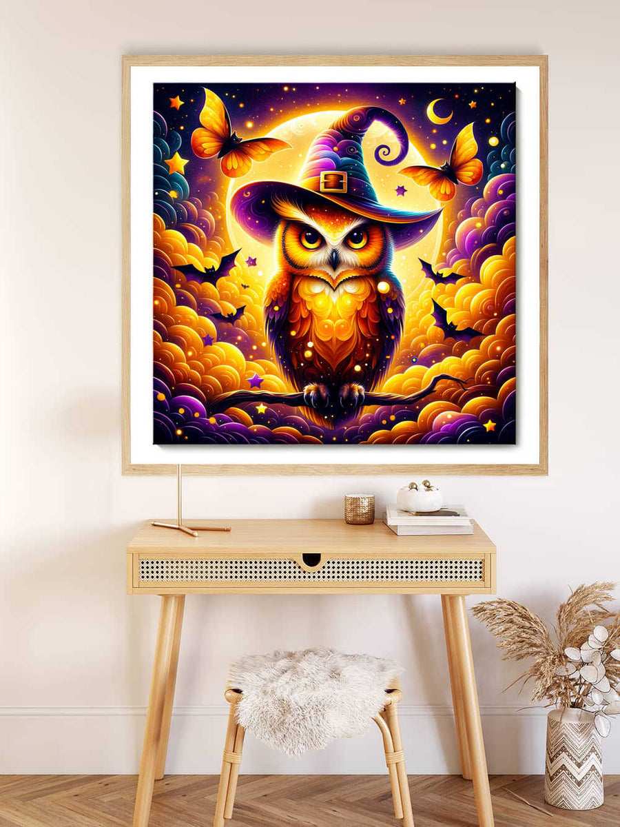 Paint by Numbers - Owl with witch hat and bats