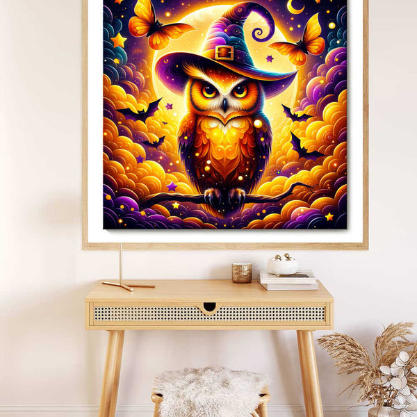 Paint by Numbers - Owl with witch hat and bats