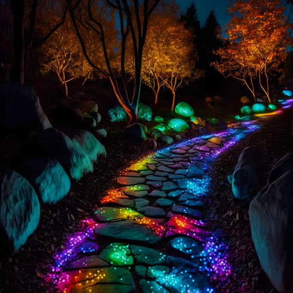 Colorful illuminated pathway design from AB Diamond Painting's Shining Path kit for Paint by Numbers projects