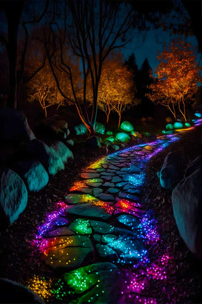Colorful illuminated pathway design from AB Diamond Painting's Shining Path kit for Paint by Numbers projects