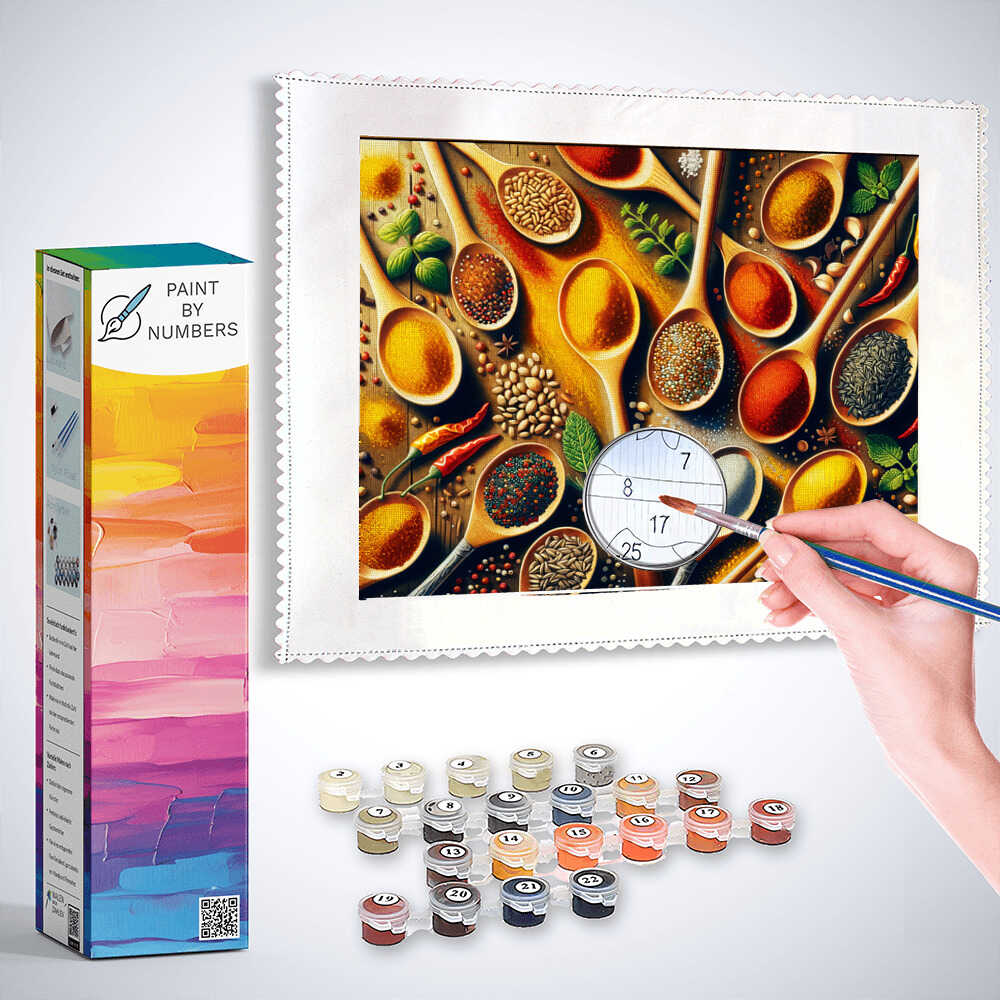 Paint by Numbers - Cooking spoon with spices of the kitchen